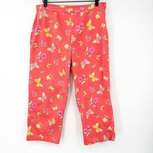 Pappagallo Women's Red Butterfly Floral Capri Pants Size 8